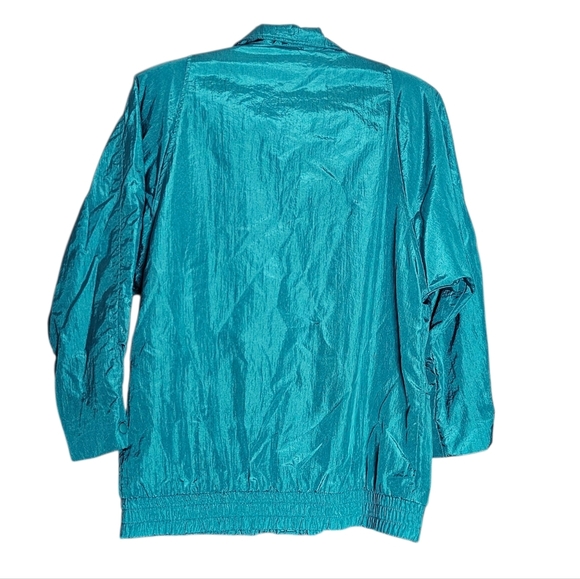 Vintage 80s/90s Kristen Blake Teal Green Crinkle Nylon Windbreaker Jacket Medium - Picture 2 of 6